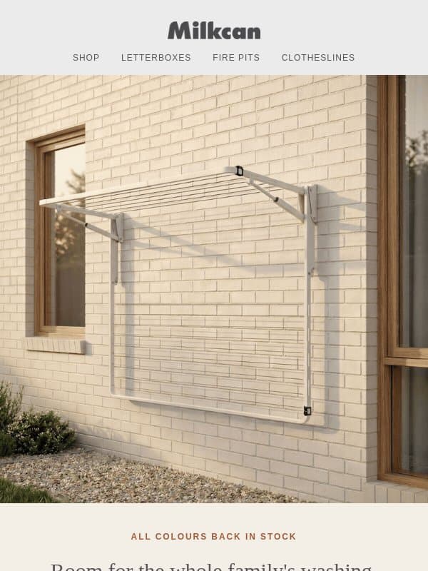 16 Line Clothesline: all colours back in stock 🙌 email from Milkcan Outdoor