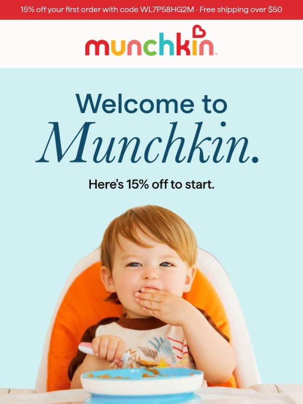 Welcome to Munchkin. Here's 15% off ❤️ email from Milkmakers