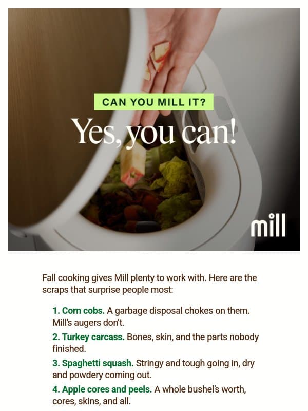 5 surprising fall scraps you can Mill email from Mill