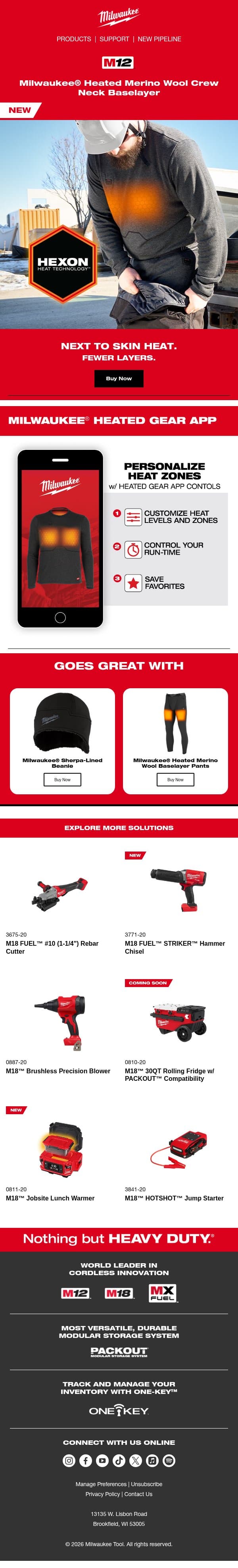 Stays Warmer for Longer email from Milwaukee Tool screenshot