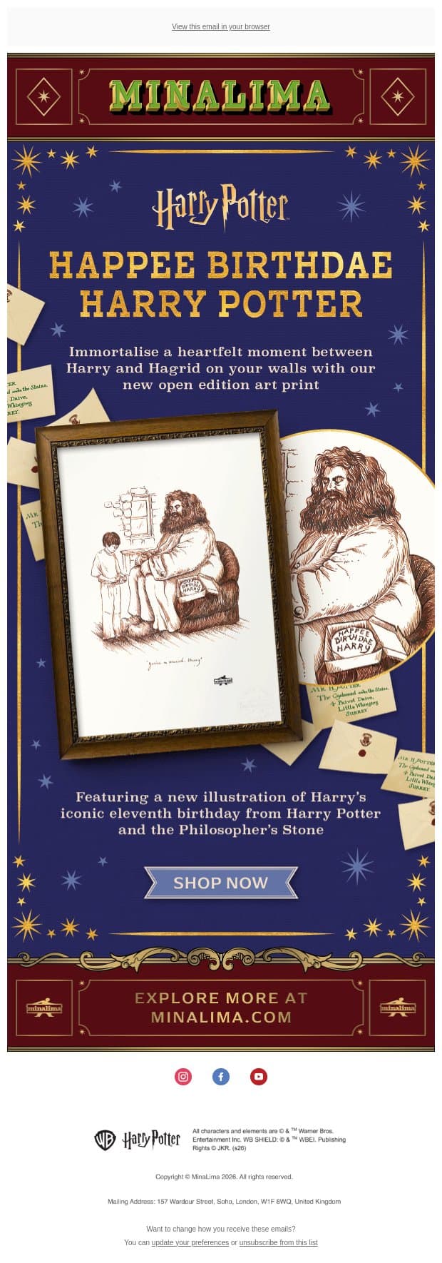 Celebrate the birthday of The Boy Who Lived ⚡ email from MinaLima screenshot