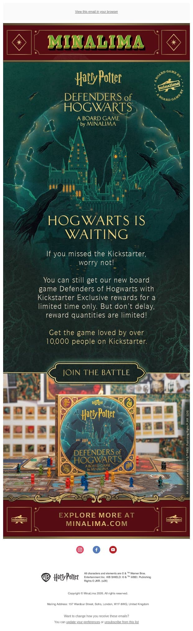 Missed the Kickstarter campaign? We’ve got you! email from MinaLima screenshot