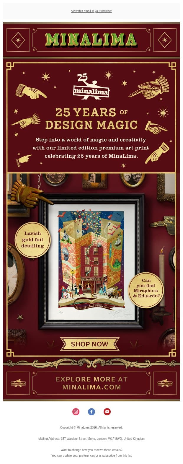 NEW ART PRINT: Celebrating 25 years of MinaLima! 🎨 email from MinaLima screenshot