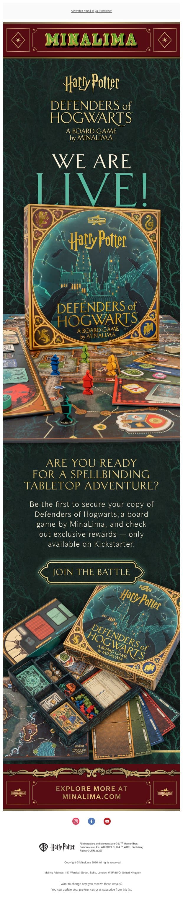 Defenders of Hogwarts is LIVE on Kickstarter! email from MinaLima screenshot