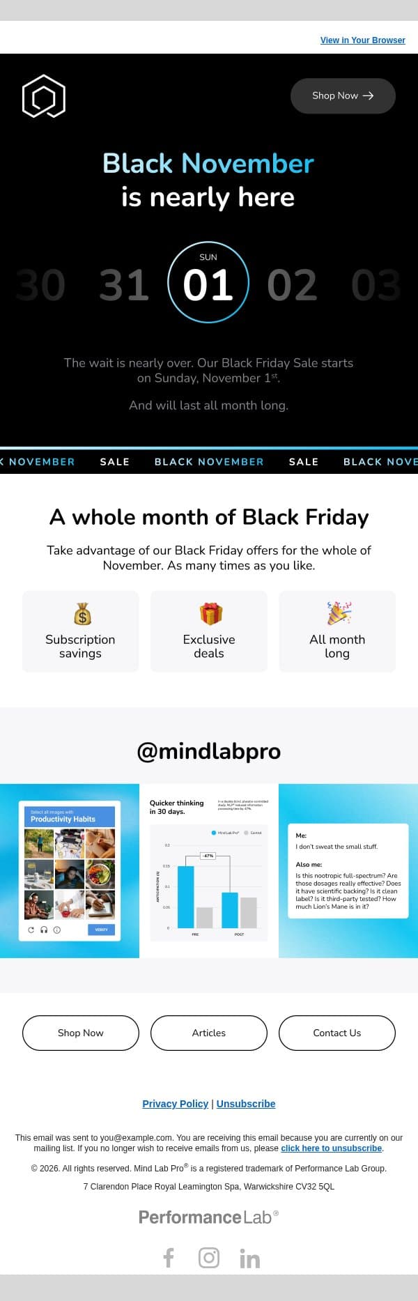 Black Friday starts early… email from Mind Lab Pro screenshot