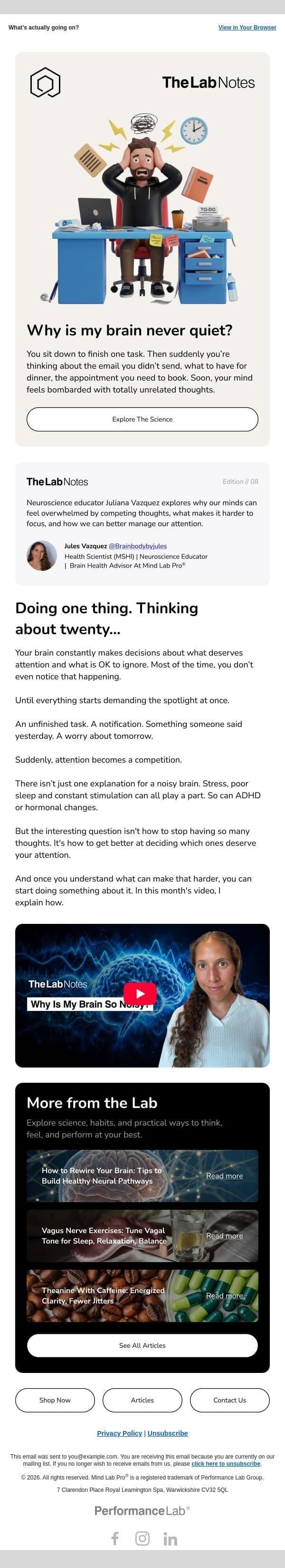 Why is my brain so noisy? email from Mind Lab Pro screenshot