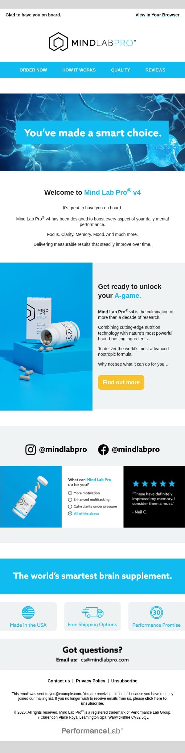 Thank you for signing up. email from Mind Lab Pro screenshot