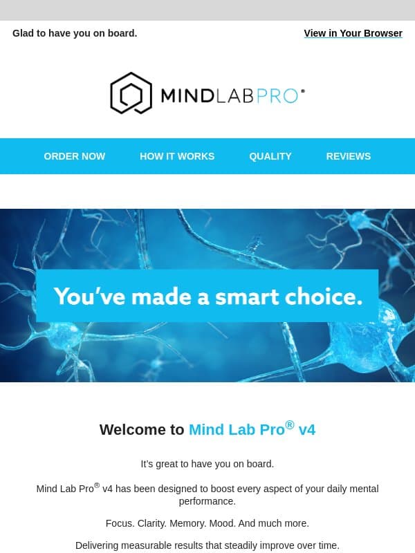 Thank you for signing up. email from Mind Lab Pro