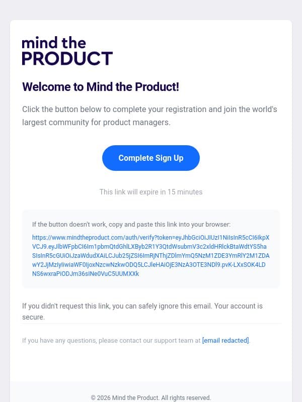 Complete your Mind the Product registration email from Mind the Product