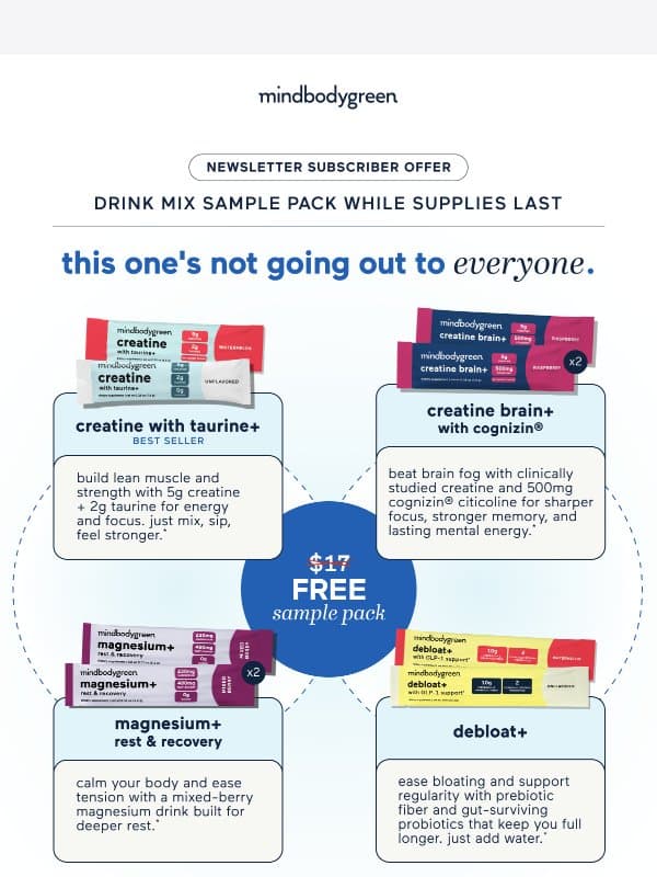 Claim your FREE drink mix samples! email from Mindbodygreen