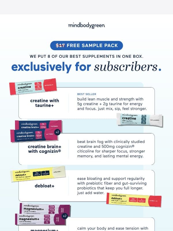 Act fast: free samples just for you! email from Mindbodygreen