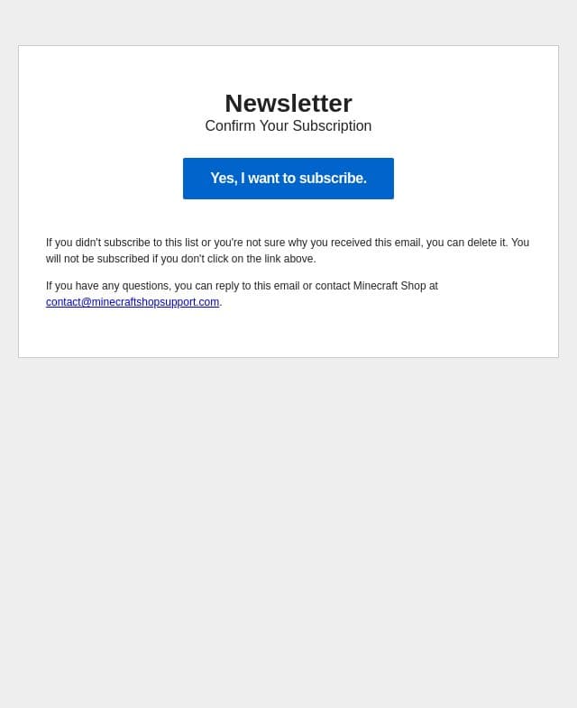 Confirm Your Subscription email from Minecraft screenshot
