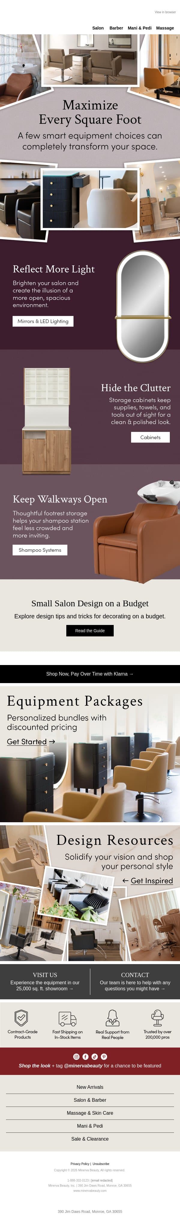 Secrets to Maximizing a Small Salon Space email from Minerva Beauty screenshot