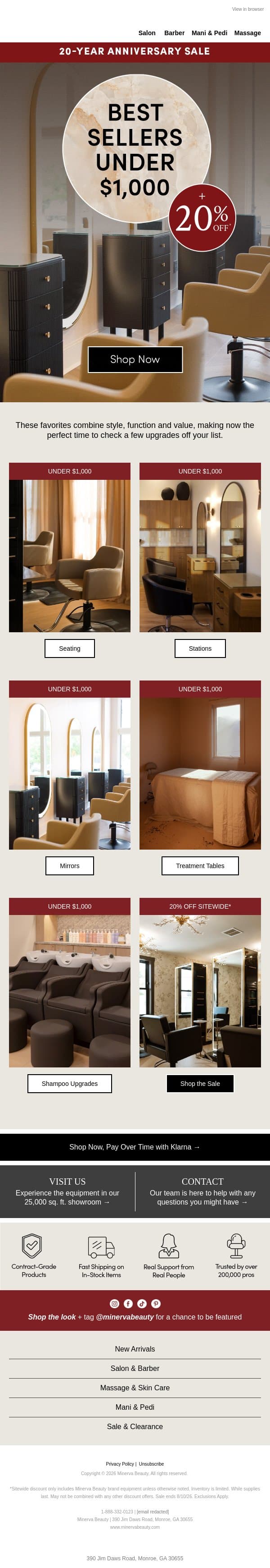Under $1,000 (and On Sale) email from Minerva Beauty screenshot