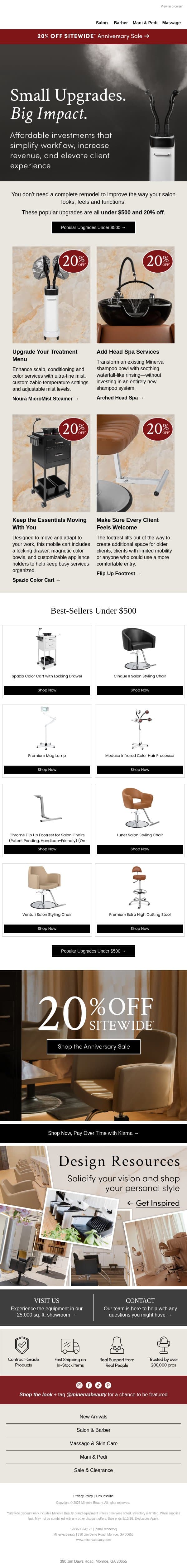 5 Popular Salon Upgrades Under $500 email from Minerva Beauty screenshot