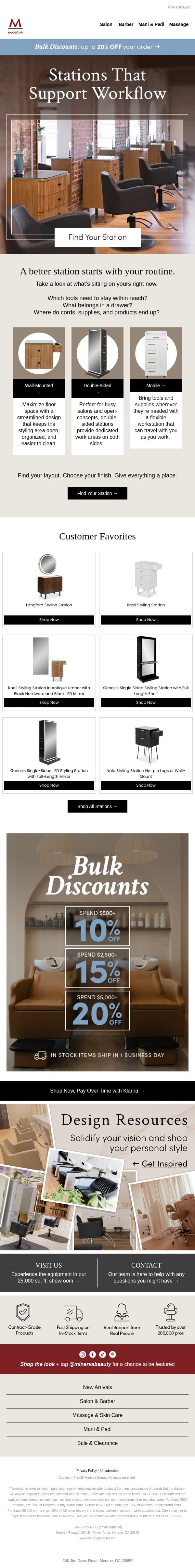Stations that work with your layout → email from Minerva Beauty screenshot