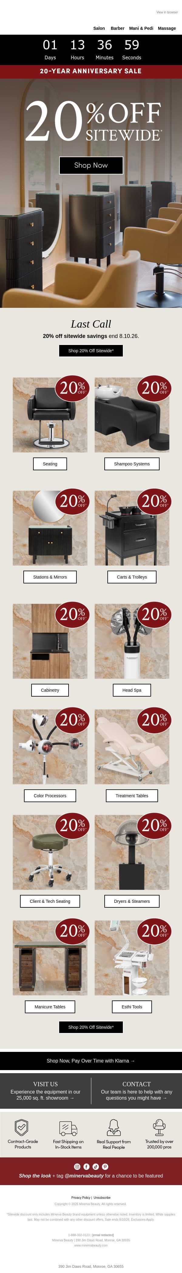 Our 20-Year Anniversary Sale is Almost Over email from Minerva Beauty screenshot