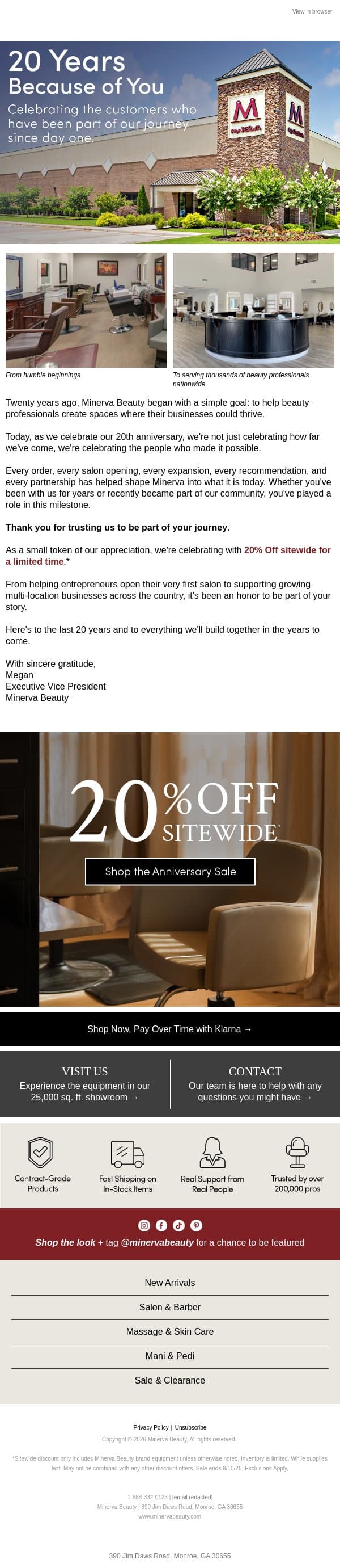 20 Years Because of You email from Minerva Beauty screenshot