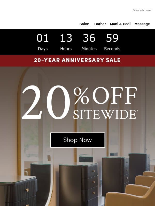 Our 20-Year Anniversary Sale is Almost Over email from Minerva Beauty