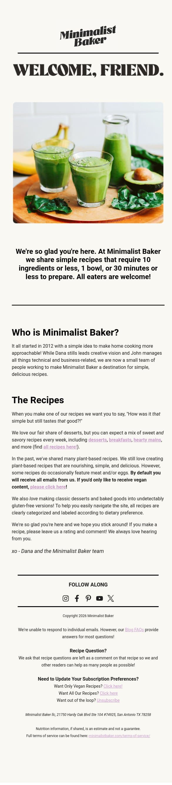 A little about us... email from Minimalist Baker screenshot