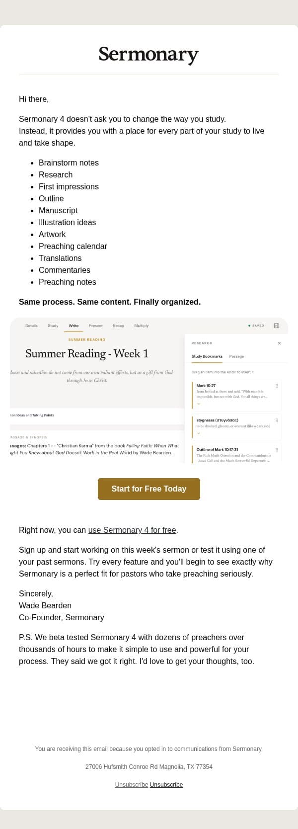 For your process email from Ministry Pass screenshot