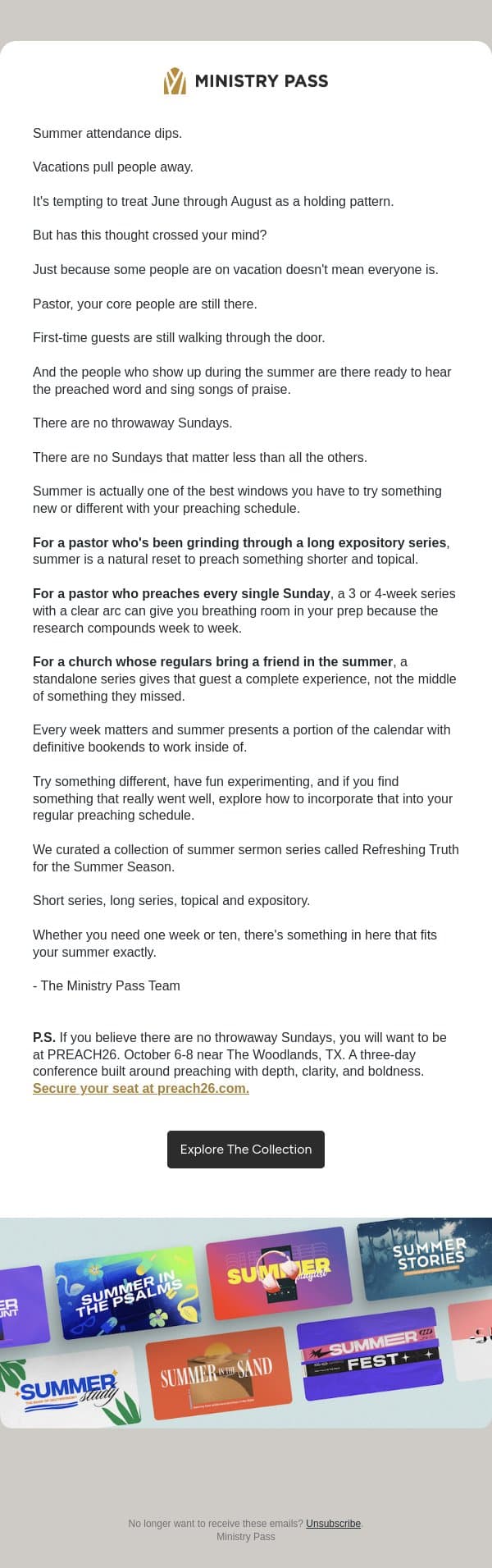 There are no throwaway Sundays email from Ministry Pass screenshot
