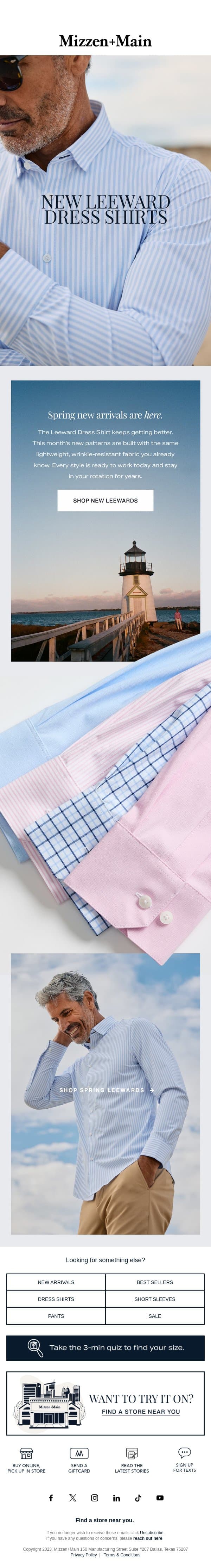New Leewards just arrived email from Mizzen+Main screenshot