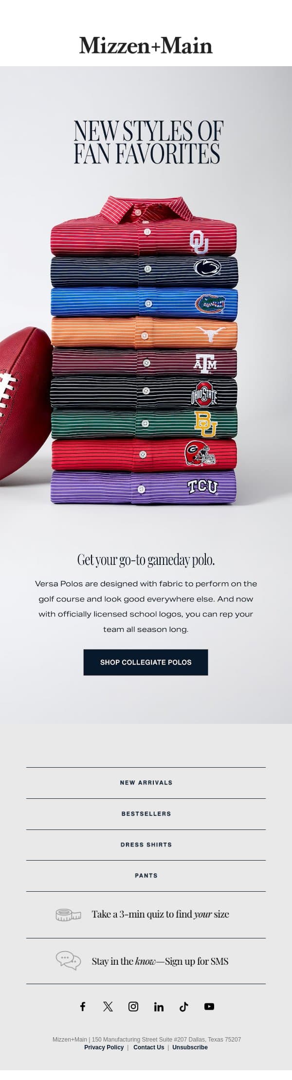 New Collegiate Polos email from Mizzen+Main screenshot