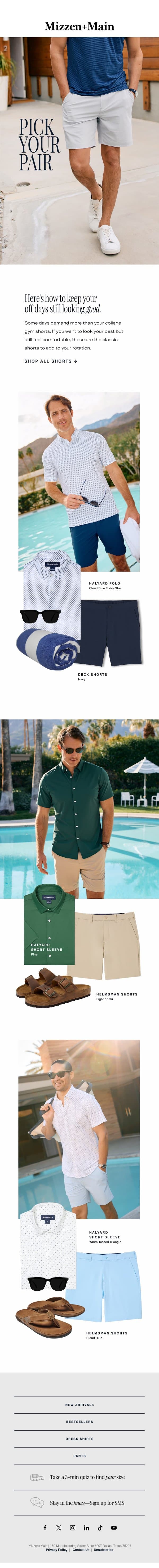 Shorts are here email from Mizzen+Main screenshot