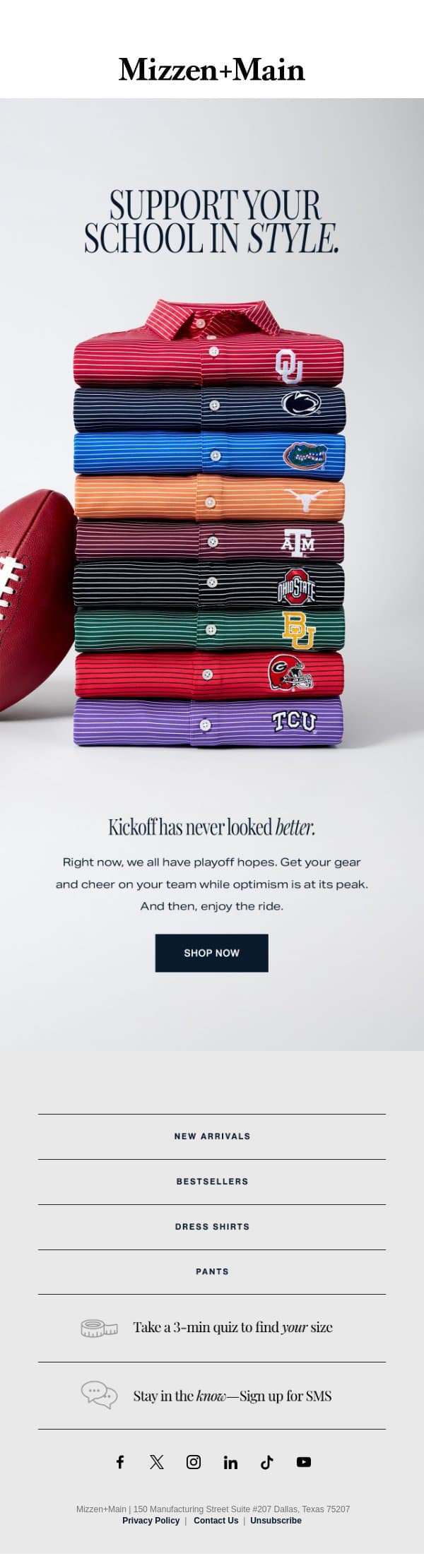 New Collegiate Styles email from Mizzen+Main screenshot