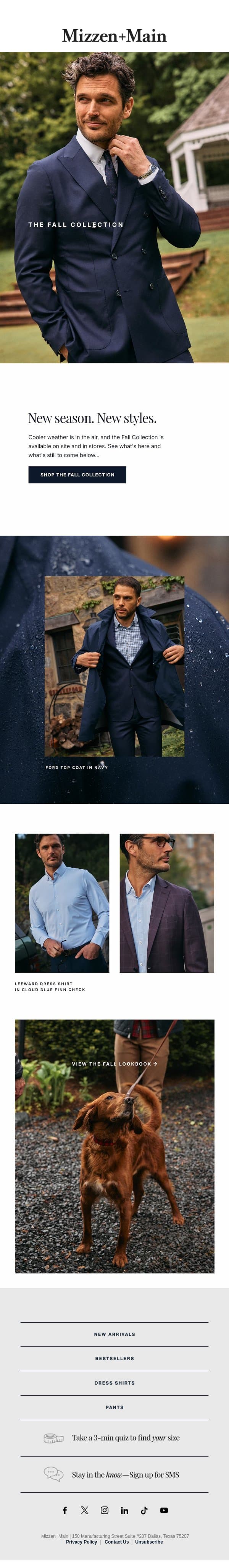 New Fall Styles email from Mizzen+Main screenshot