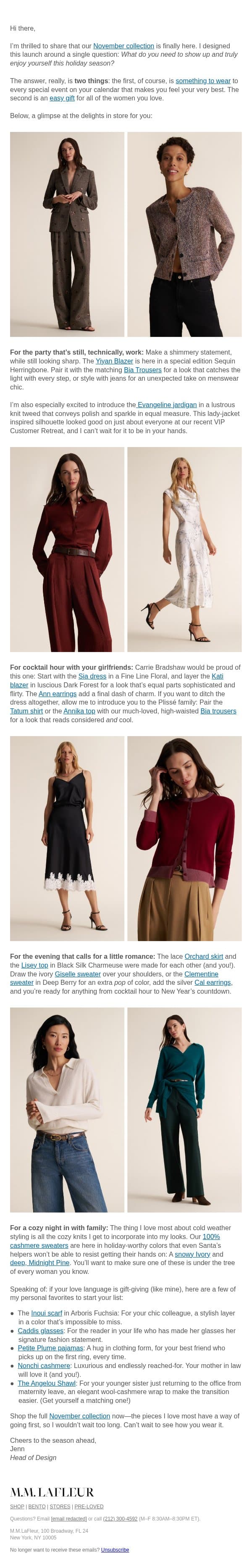 NEW IN: The November Collection. email from M.M.LaFleur screenshot