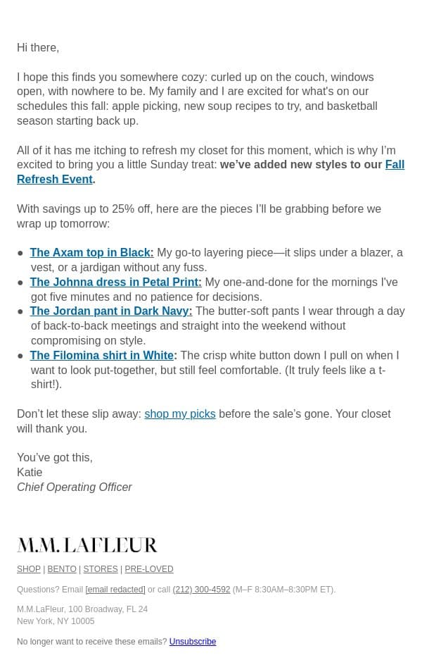 New styles added to our Fall Refresh Event email from M.M.LaFleur screenshot