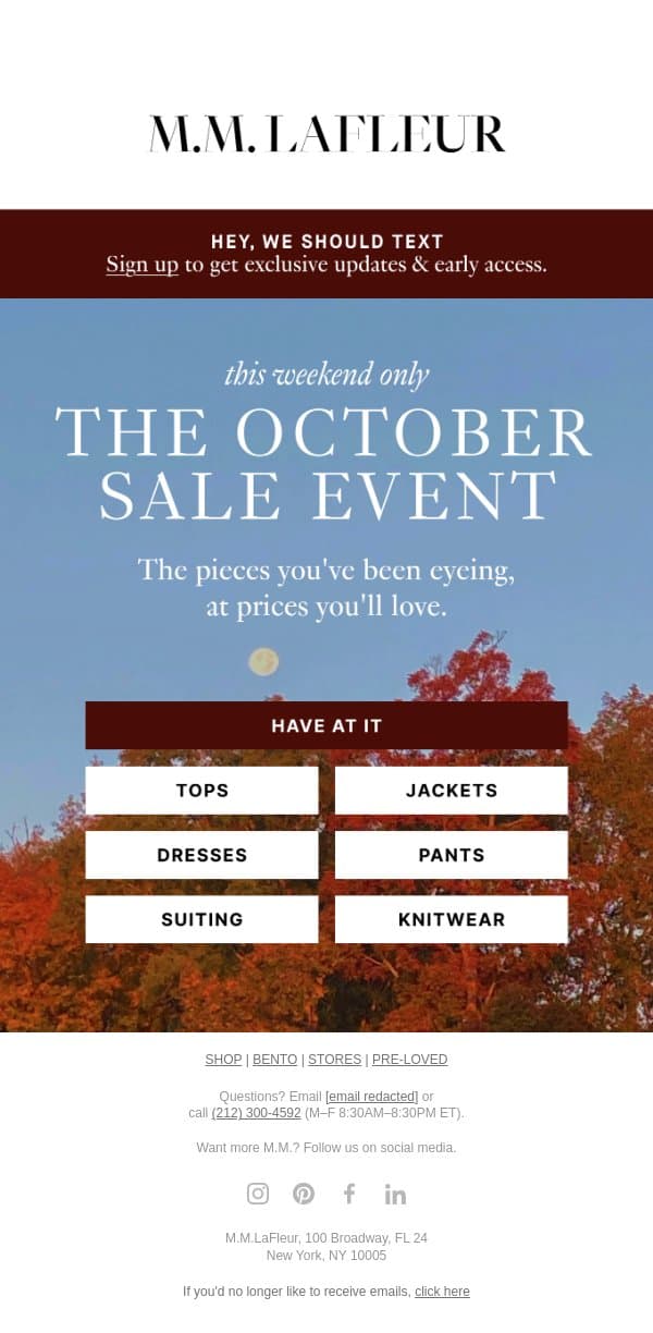 You’re Invited: The October Sale Event email from M.M.LaFleur screenshot