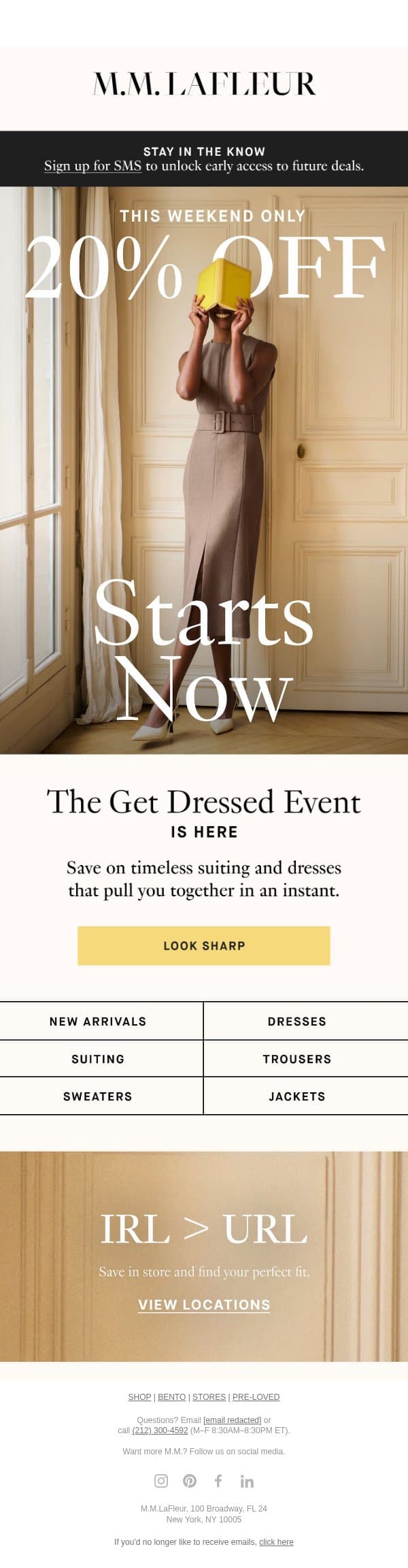 Save 20% When You Get! Dressed! email from M.M.LaFleur screenshot