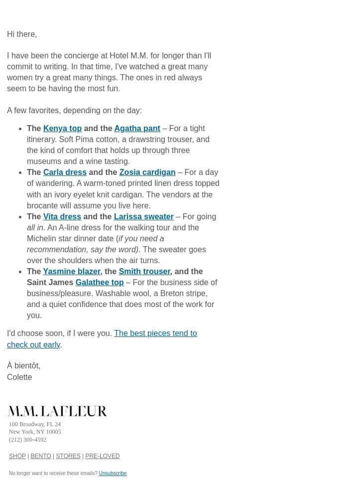 Hotel M.M.’s Dress Code: Red Hot email from M.M.LaFleur screenshot