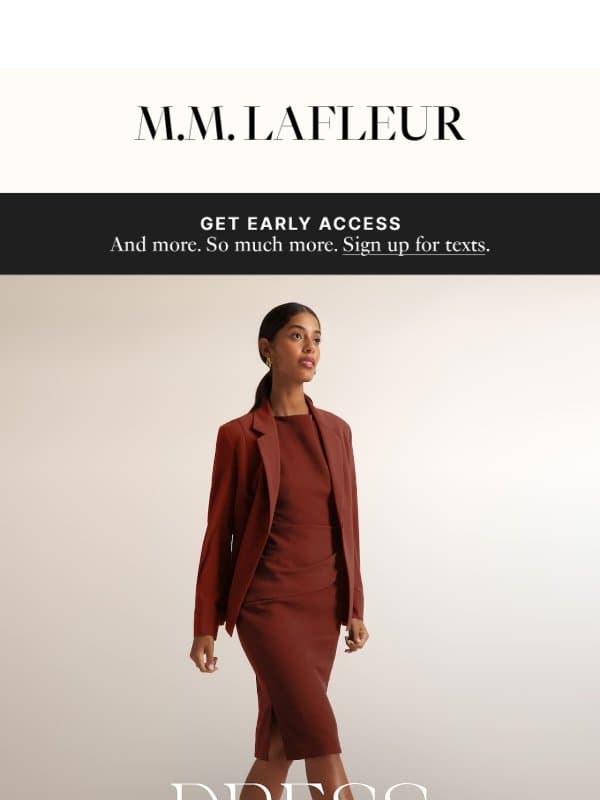 New In: Machine-washable power dresses. email from M.M.LaFleur