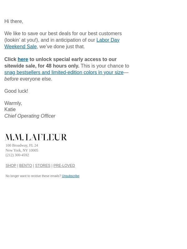 48 HRS ONLY: Early access to Labor Day Savings email from M.M.LaFleur