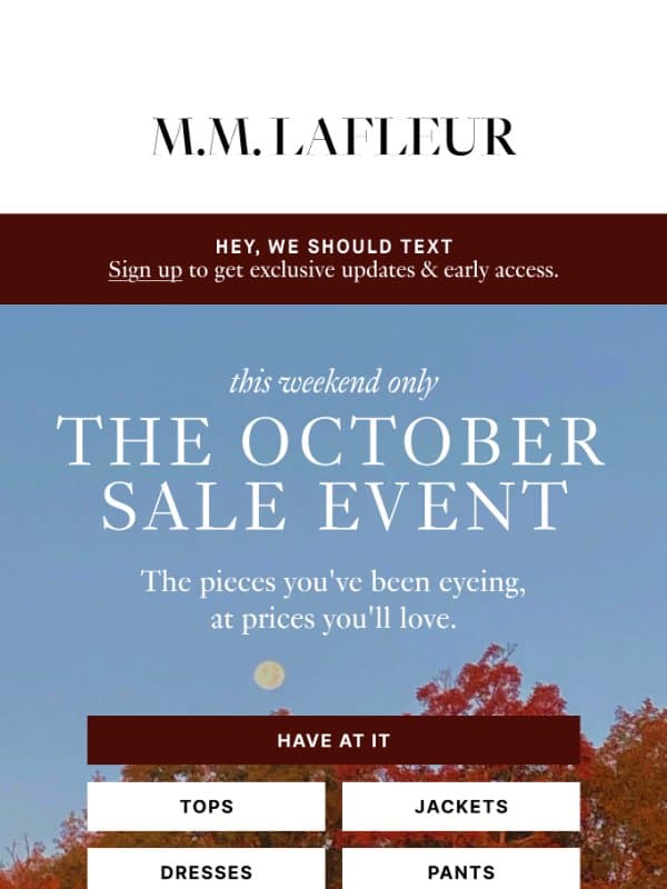 You’re Invited: The October Sale Event email from M.M.LaFleur