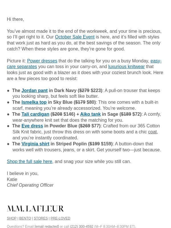 The October Sale Event is here. email from M.M.LaFleur