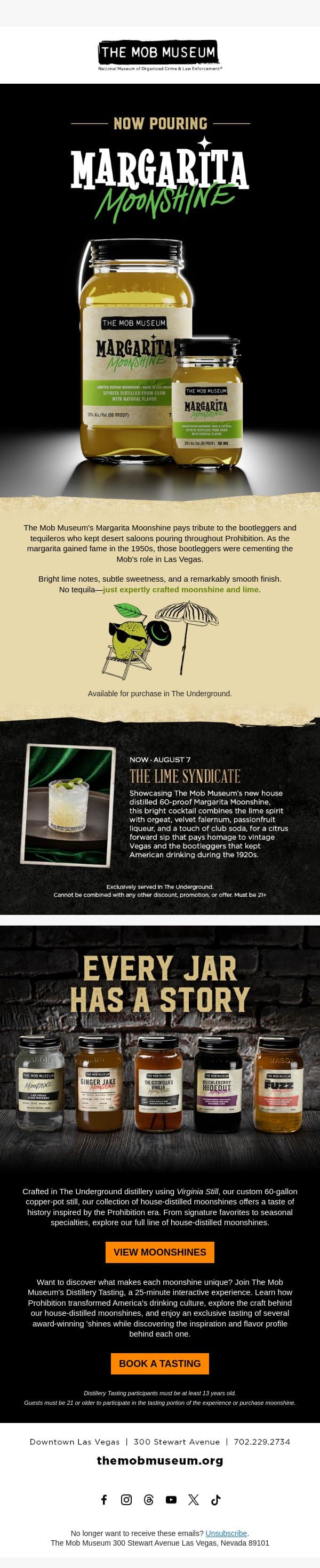 Meet Our New Margarita Moonshine email from Mob Museum Tours screenshot