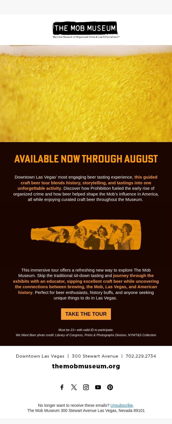 Don't Miss Our New Beer Tour, The Untapped Story email from Mob Museum Tours screenshot