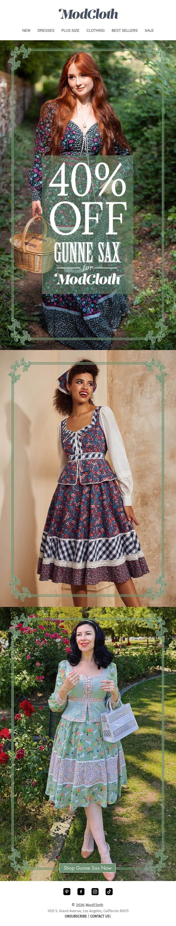 Psst… Gunne Sax Is 40% Off email from ModCloth screenshot