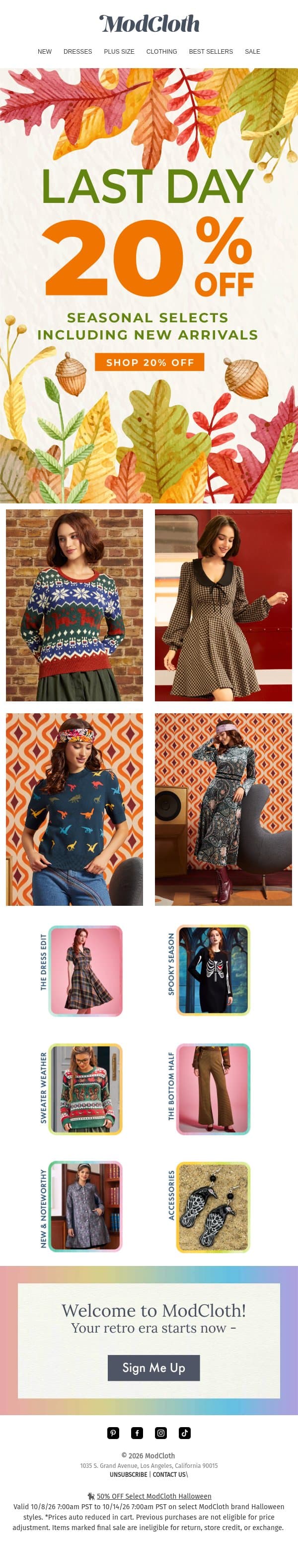 Last Call for 20% Off Your Season Faves 🍂 email from ModCloth screenshot