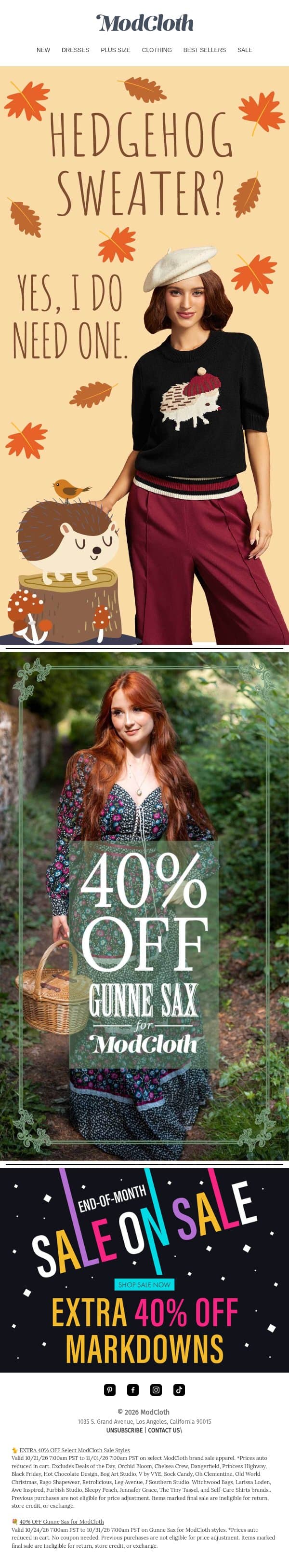 Oh, For Hedgehog's Sake! email from ModCloth screenshot