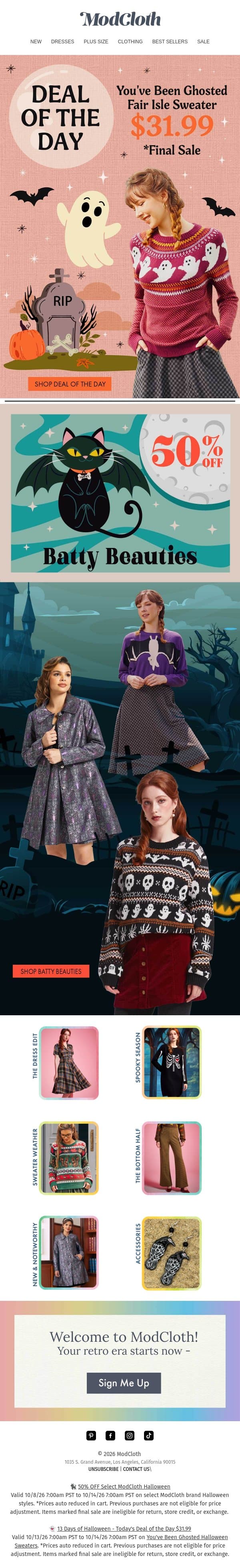 The 13th Is Here. Let the Screaming Deals Begin. email from ModCloth screenshot