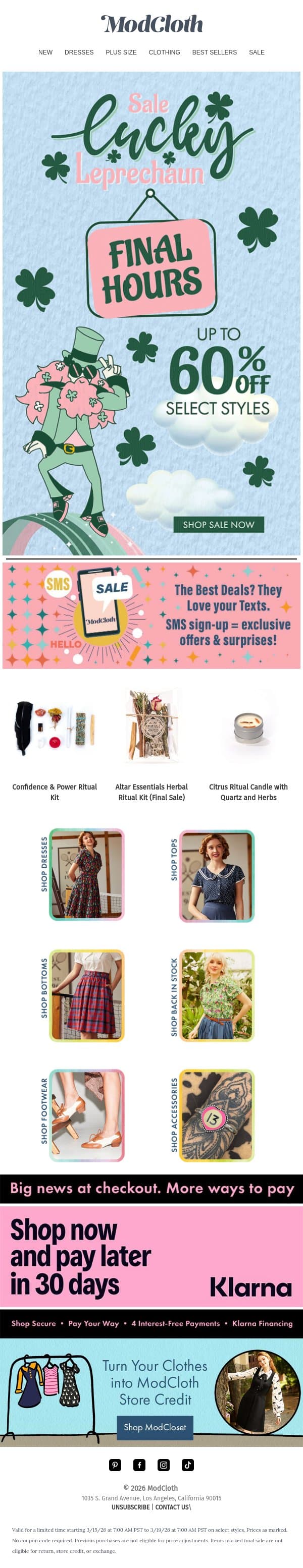The leprechaun’s heading out… email from ModCloth screenshot