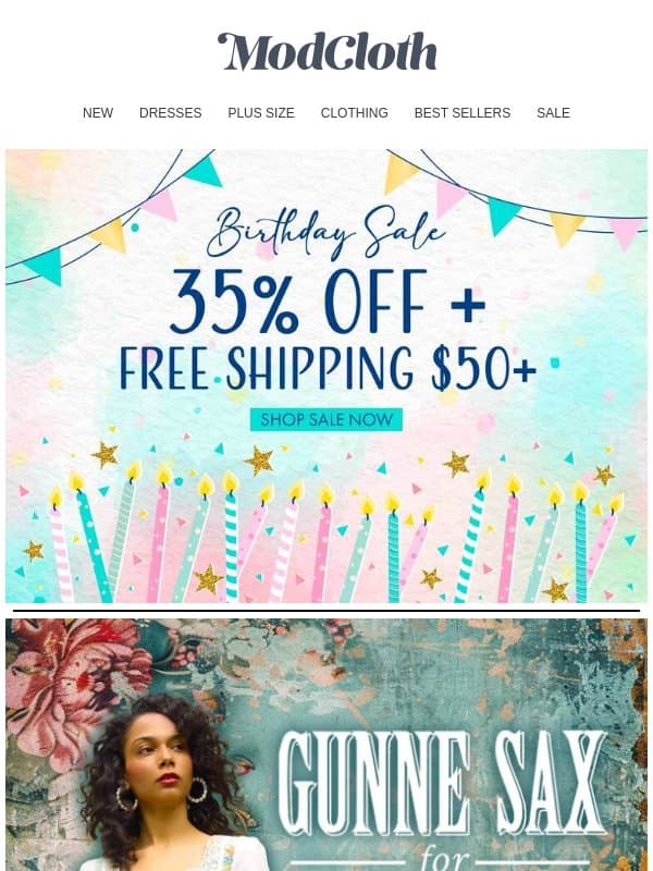 It’s Our Birthday, So We’re Discounting Your Faves 🌈 email from ModCloth