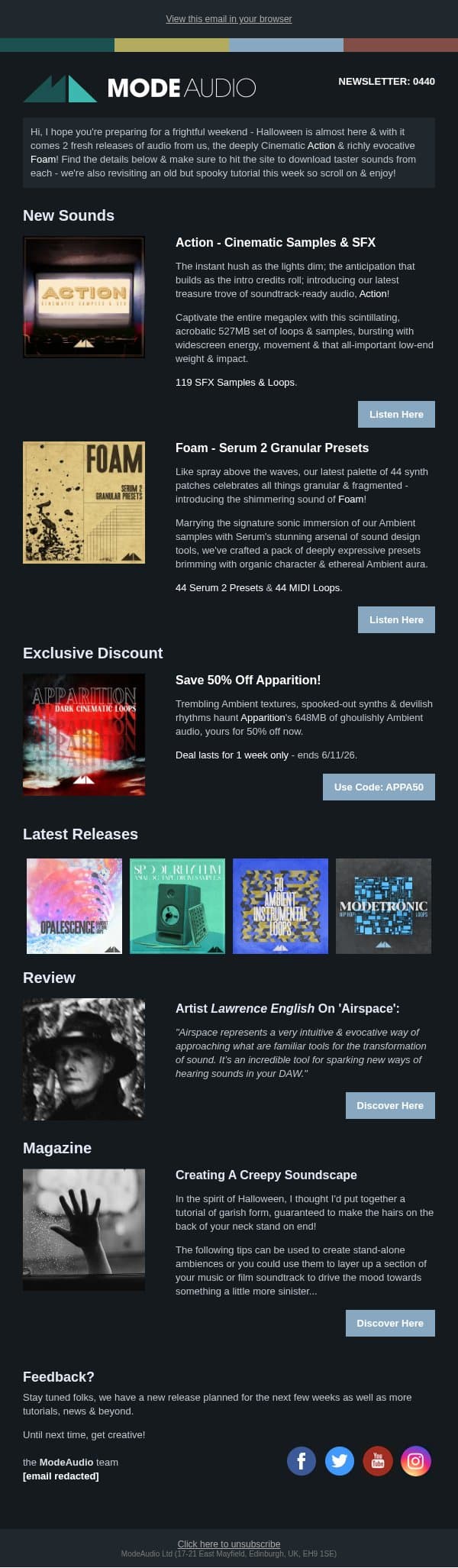 📽️527MB Of Epic Cinematic SFX & 44 Silky Ambient Presets For Serum 2 Out Now! email from ModeAudio screenshot