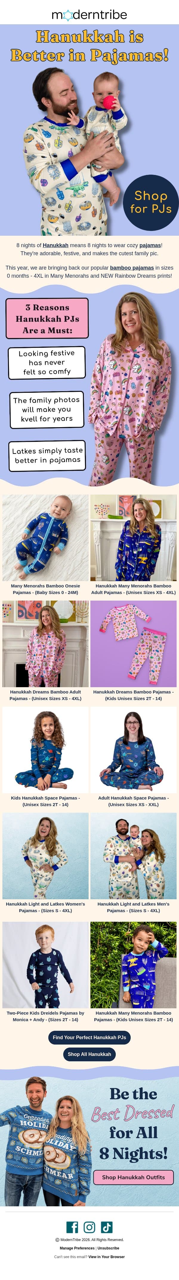 π Hanukkah Pajamas for the Whole Family π email from Modern Tribe screenshot